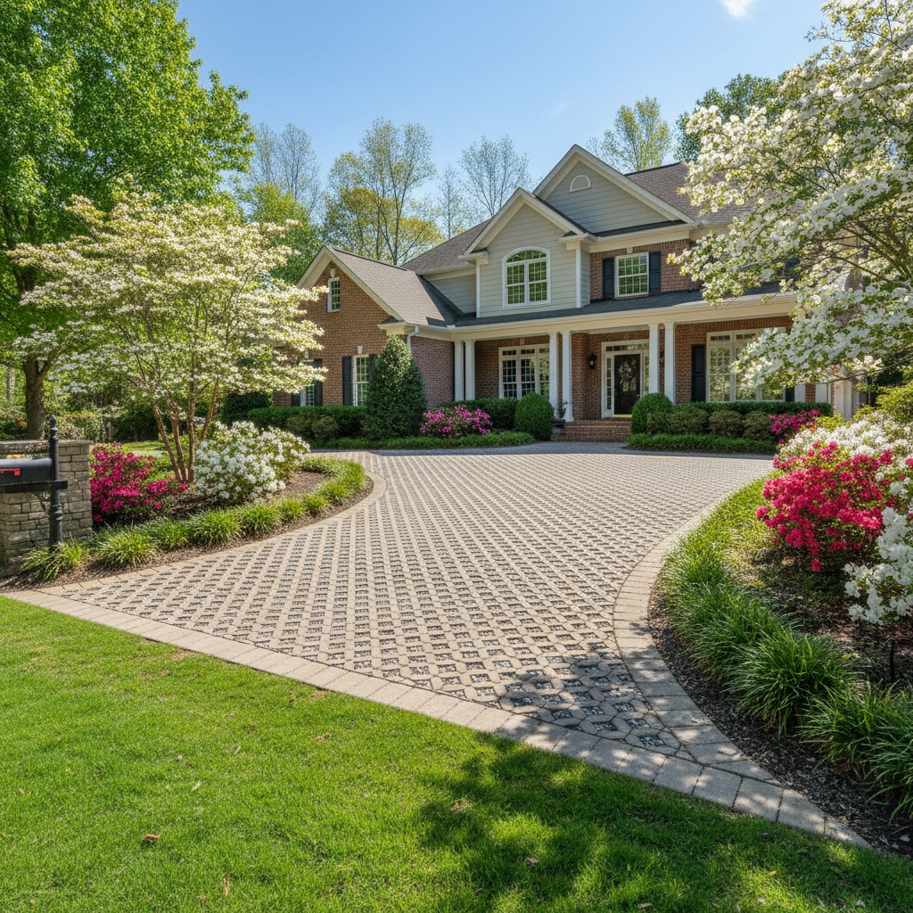 Permeable paver driveway installation in Spartanburg SC with gravel drainage base