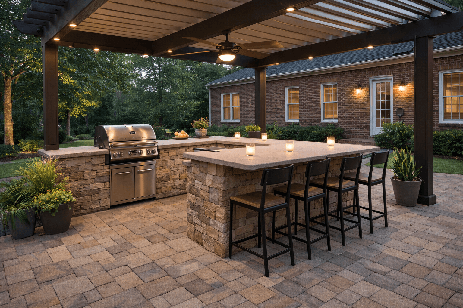 Outdoor kitchen station on paver patio