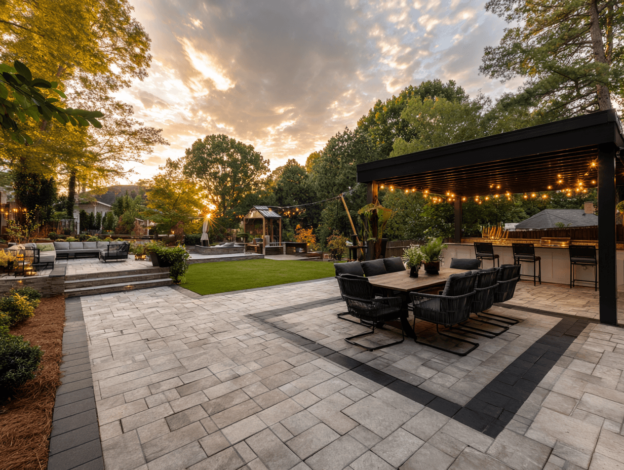 Multi-zone paver patio design with distinct areas
